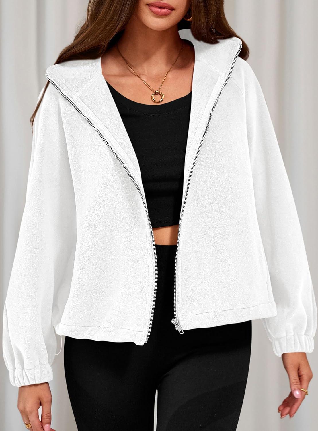 imagePRETTYGARDEN Womens 2026 Winter Fleece Sherpa Jacket Trendy Long Sleeve Zip Up Cropped Warm Coat Fall Fashion Workout ClothesWhite