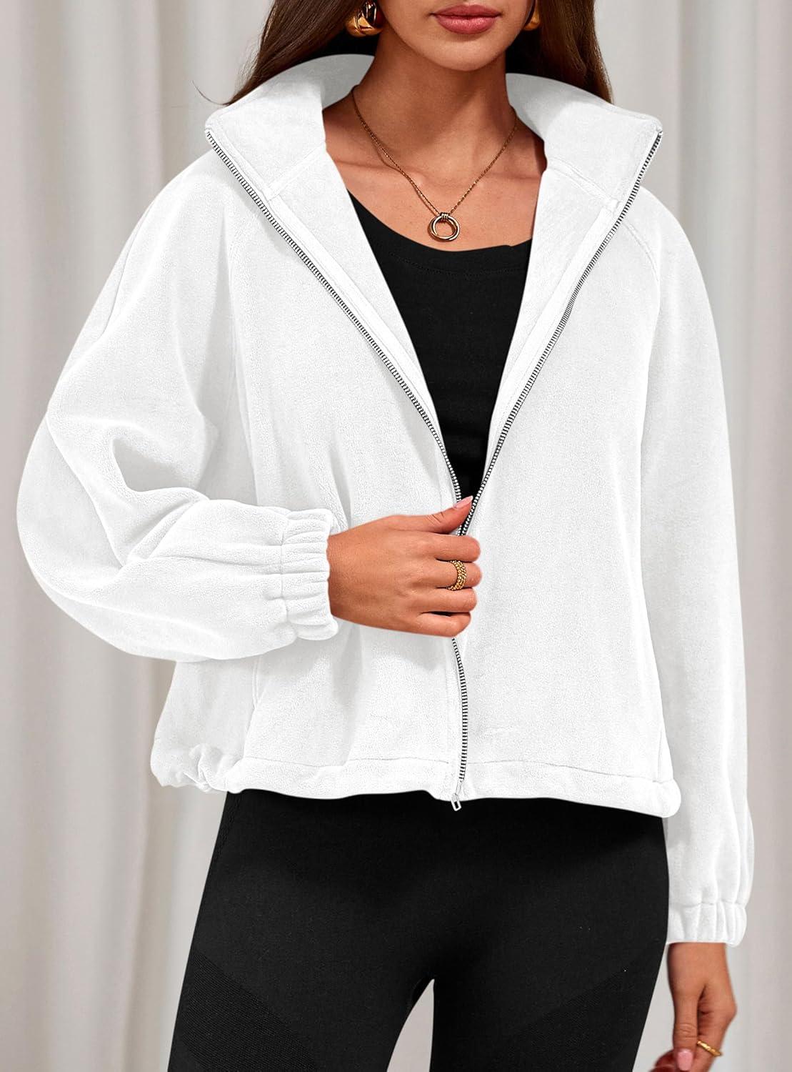 imagePRETTYGARDEN Womens 2026 Winter Fleece Sherpa Jacket Trendy Long Sleeve Zip Up Cropped Warm Coat Fall Fashion Workout ClothesWhite