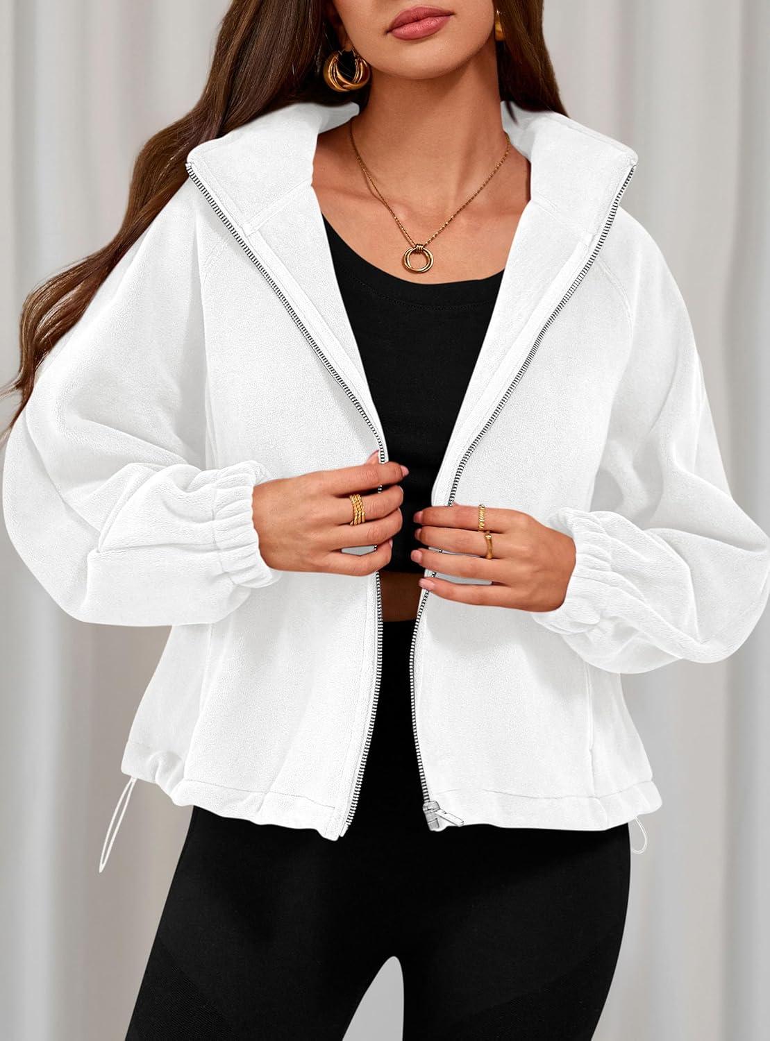 imagePRETTYGARDEN Womens 2026 Winter Fleece Sherpa Jacket Trendy Long Sleeve Zip Up Cropped Warm Coat Fall Fashion Workout ClothesWhite