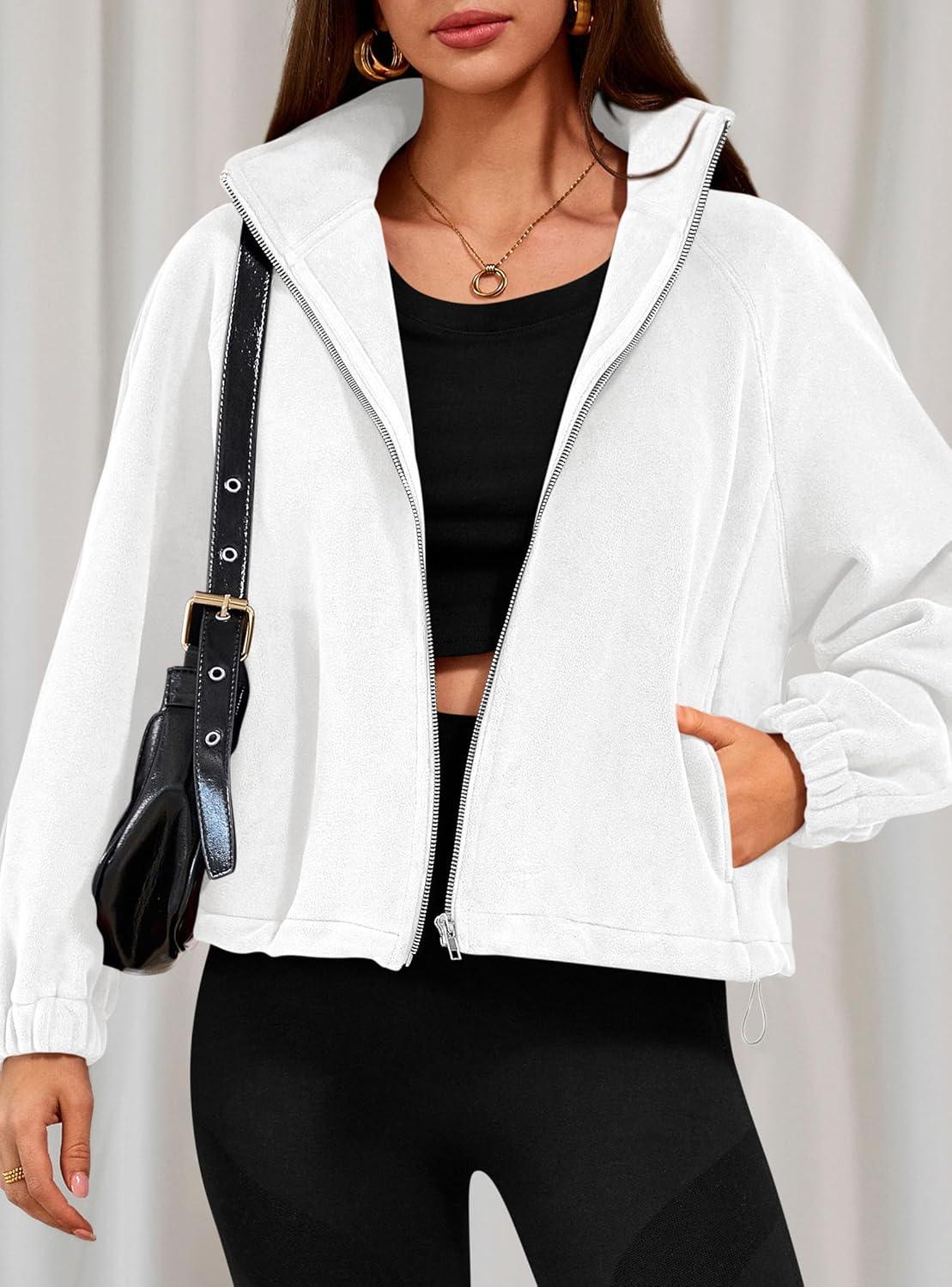 imagePRETTYGARDEN Womens 2026 Winter Fleece Sherpa Jacket Trendy Long Sleeve Zip Up Cropped Warm Coat Fall Fashion Workout ClothesWhite