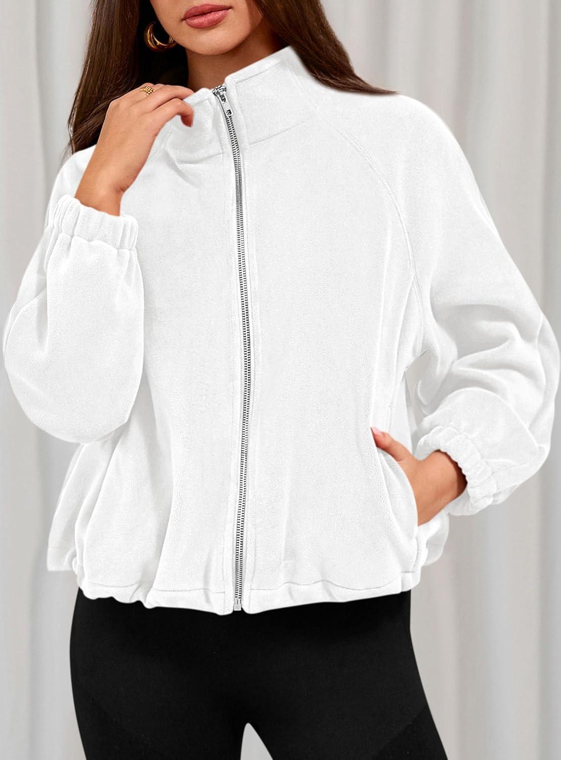 imagePRETTYGARDEN Womens 2026 Winter Fleece Sherpa Jacket Trendy Long Sleeve Zip Up Cropped Warm Coat Fall Fashion Workout ClothesWhite
