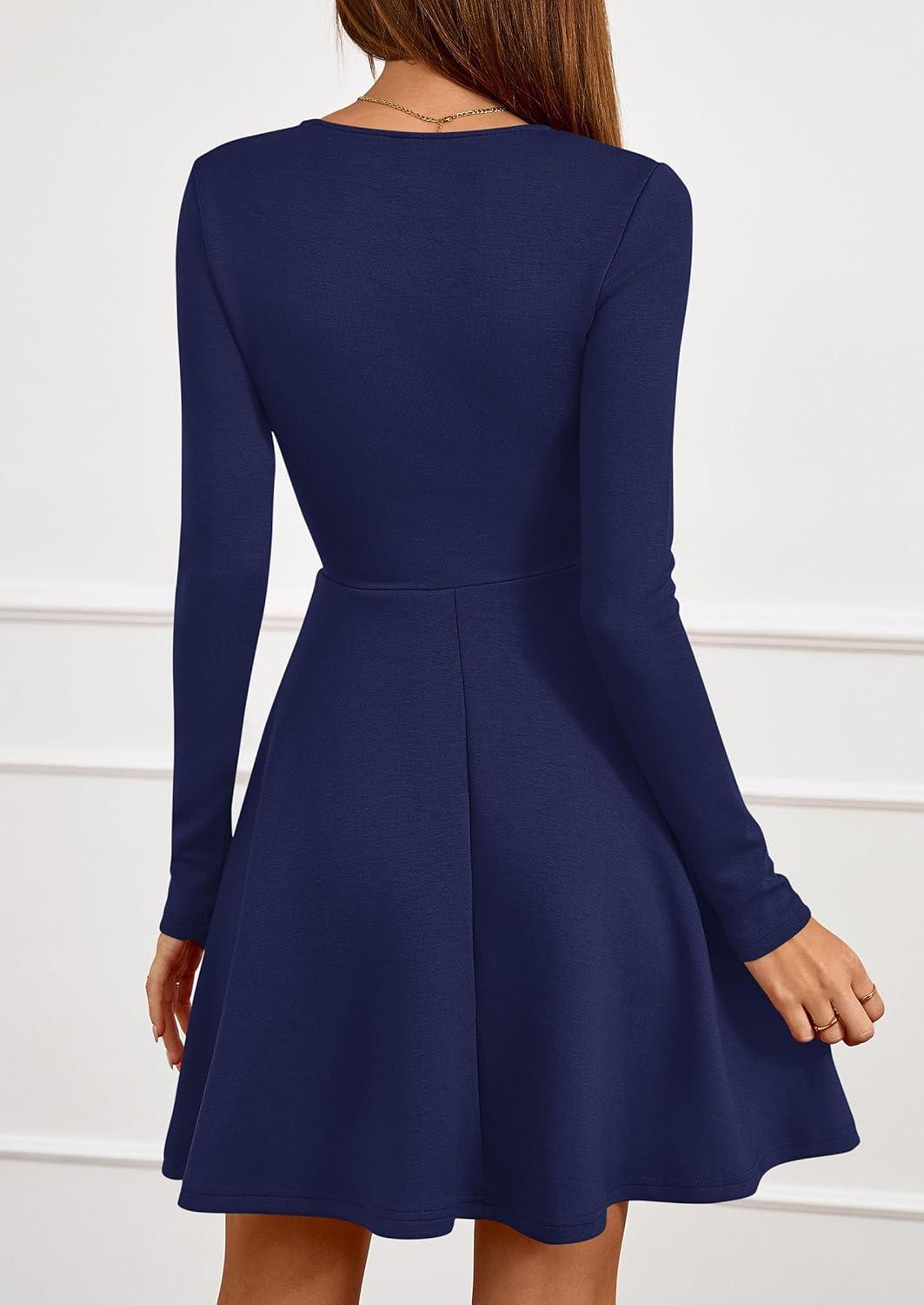 imagePRETTYGARDEN Womens Long Sleeve Cocktail Mini Dress 2026 Fall Crew Neck A Line Homecoming Party Short Dresses Elegant ClassyNavy Blue