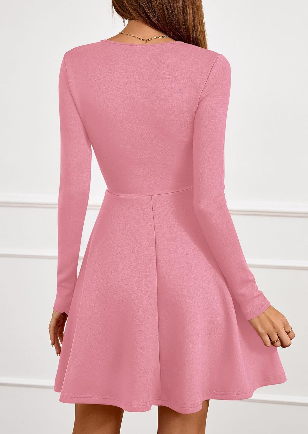 imagePRETTYGARDEN Womens Long Sleeve Cocktail Mini Dress 2026 Fall Crew Neck A Line Homecoming Party Short Dresses Elegant ClassyPink