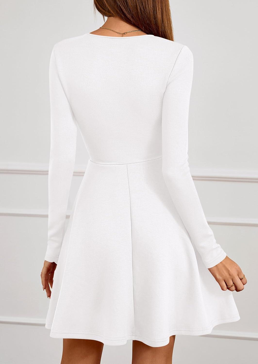 imagePRETTYGARDEN Womens Long Sleeve Cocktail Mini Dress 2026 Fall Crew Neck A Line Homecoming Party Short Dresses Elegant ClassyWhite