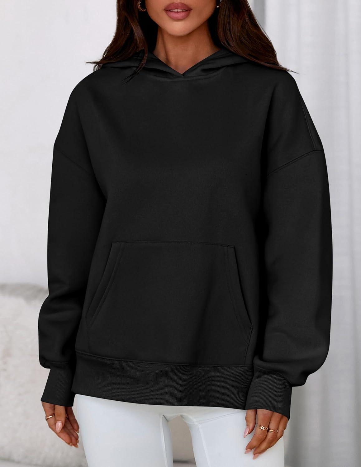 imagePRETTYGARDEN Womens Oversized Hoodies Fleece Sweatshirts Fall Fashion 2026 Long Sleeve Pullover Tops Y2k Winter ClothesBlack