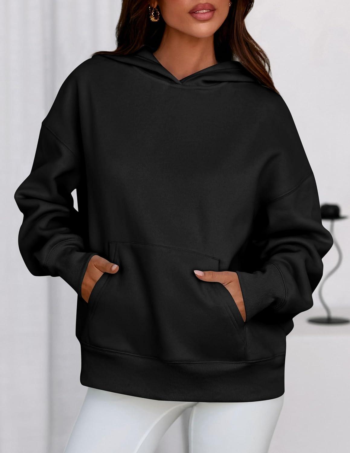 imagePRETTYGARDEN Womens Oversized Hoodies Fleece Sweatshirts Fall Fashion 2026 Long Sleeve Pullover Tops Y2k Winter ClothesBlack