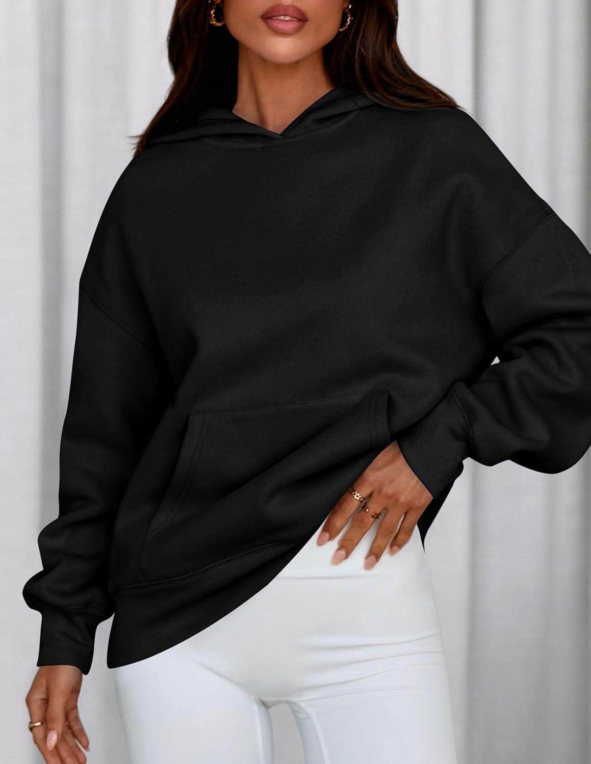 imagePRETTYGARDEN Womens Oversized Hoodies Fleece Sweatshirts Fall Fashion 2026 Long Sleeve Pullover Tops Y2k Winter ClothesBlack