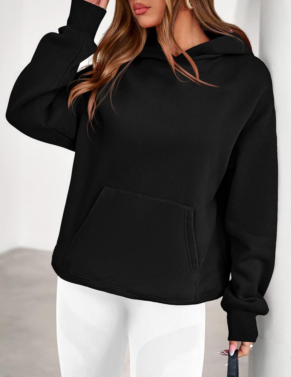 imagePRETTYGARDEN Womens Oversized Hoodies Fleece Sweatshirts Fall Fashion 2026 Long Sleeve Pullover Tops Y2k Winter ClothesBlack