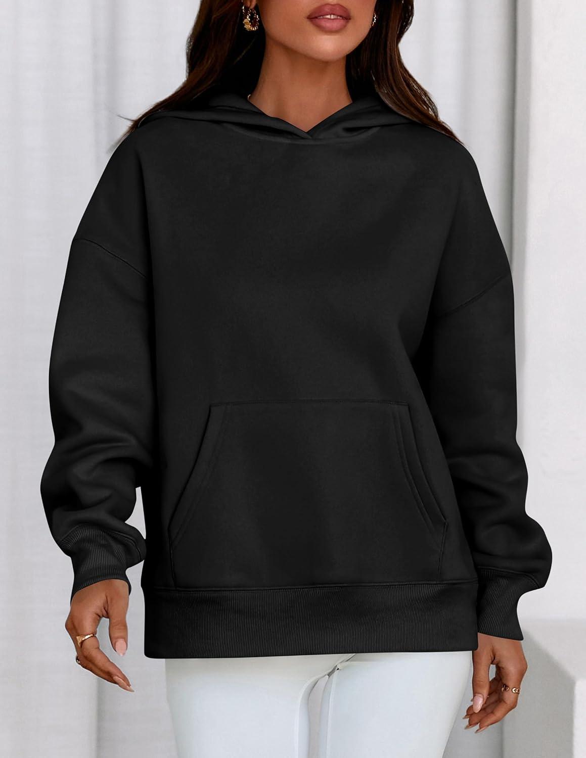 imagePRETTYGARDEN Womens Oversized Hoodies Fleece Sweatshirts Fall Fashion 2026 Long Sleeve Pullover Tops Y2k Winter ClothesBlack