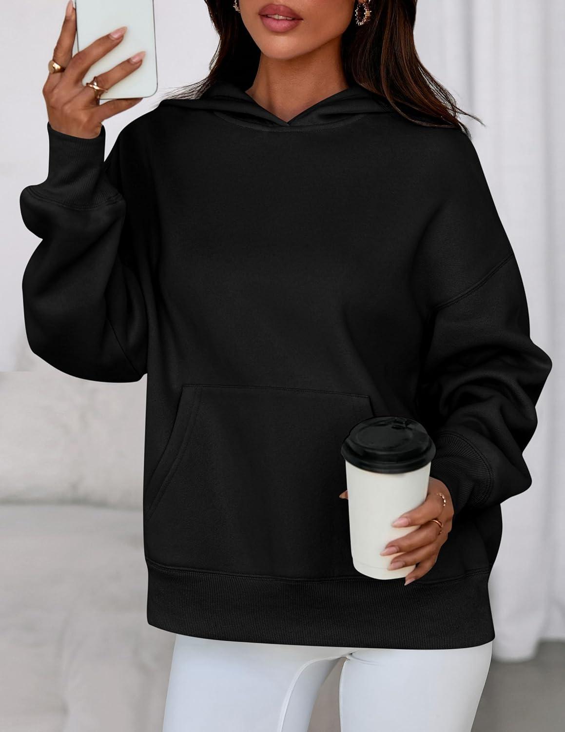 imagePRETTYGARDEN Womens Oversized Hoodies Fleece Sweatshirts Fall Fashion 2026 Long Sleeve Pullover Tops Y2k Winter ClothesBlack