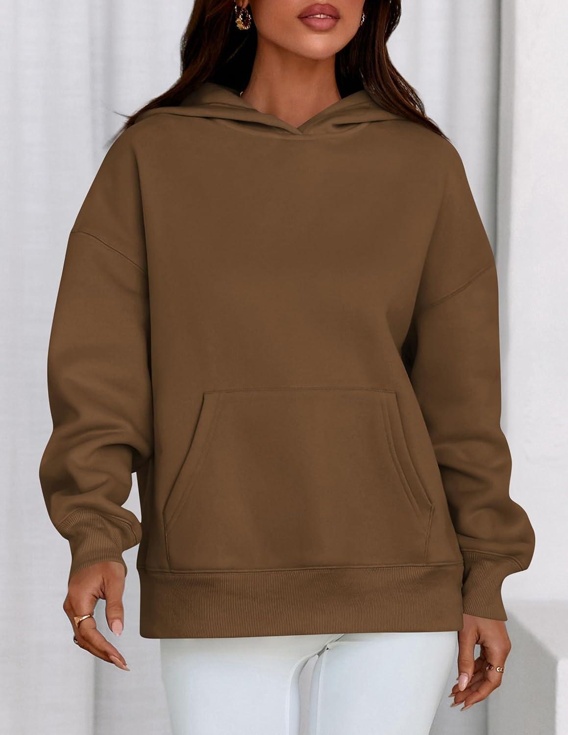 imagePRETTYGARDEN Womens Oversized Hoodies Fleece Sweatshirts Fall Fashion 2026 Long Sleeve Pullover Tops Y2k Winter ClothesBrown