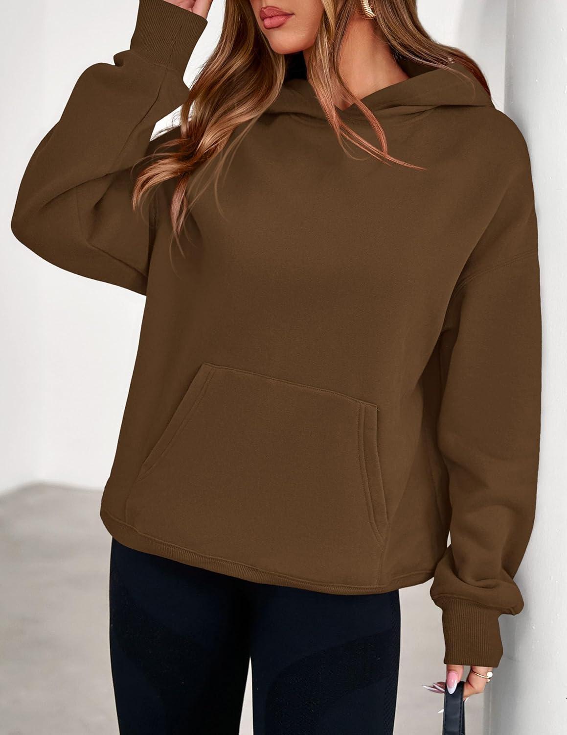 imagePRETTYGARDEN Womens Oversized Hoodies Fleece Sweatshirts Fall Fashion 2026 Long Sleeve Pullover Tops Y2k Winter ClothesBrown