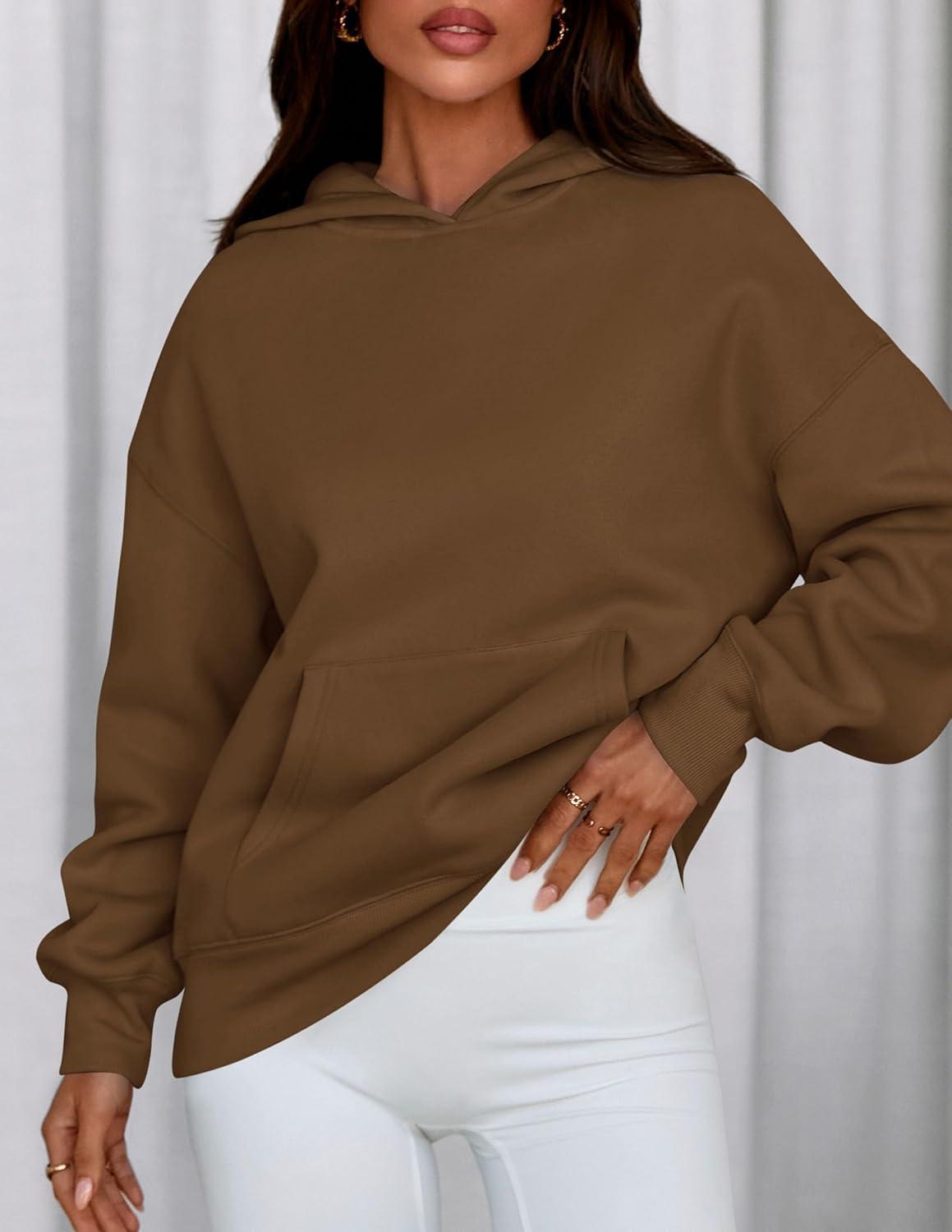 imagePRETTYGARDEN Womens Oversized Hoodies Fleece Sweatshirts Fall Fashion 2026 Long Sleeve Pullover Tops Y2k Winter ClothesBrown
