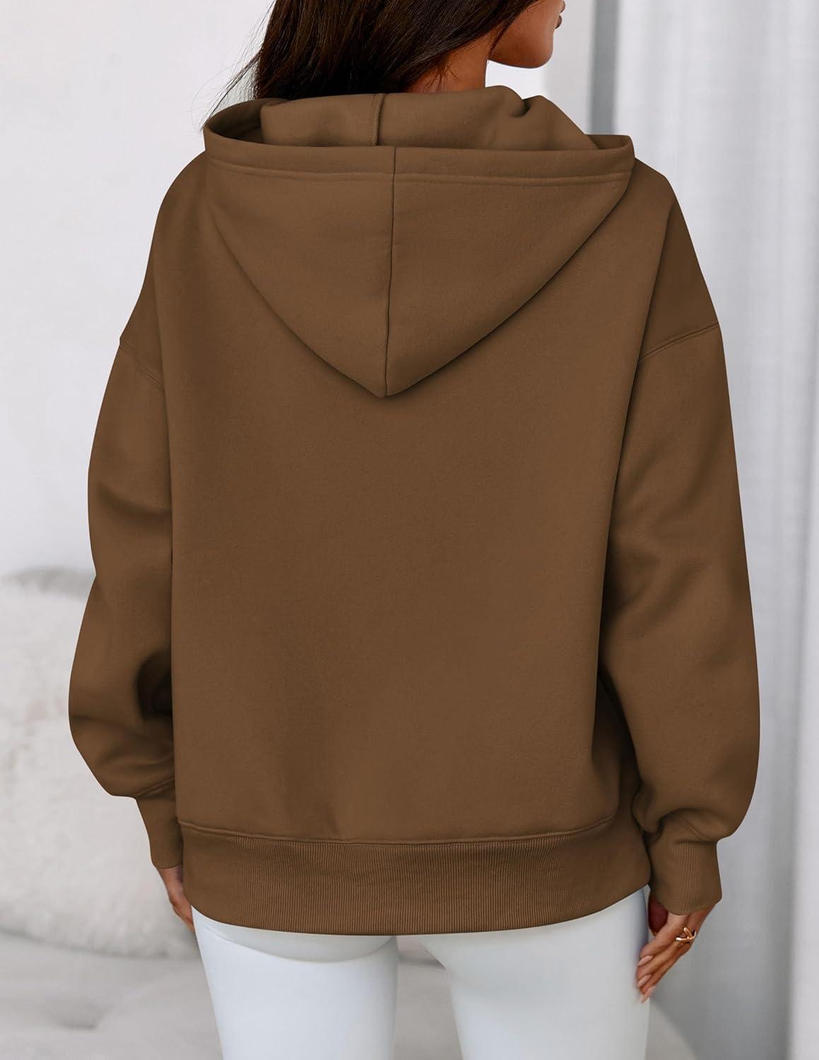 imagePRETTYGARDEN Womens Oversized Hoodies Fleece Sweatshirts Fall Fashion 2026 Long Sleeve Pullover Tops Y2k Winter ClothesBrown