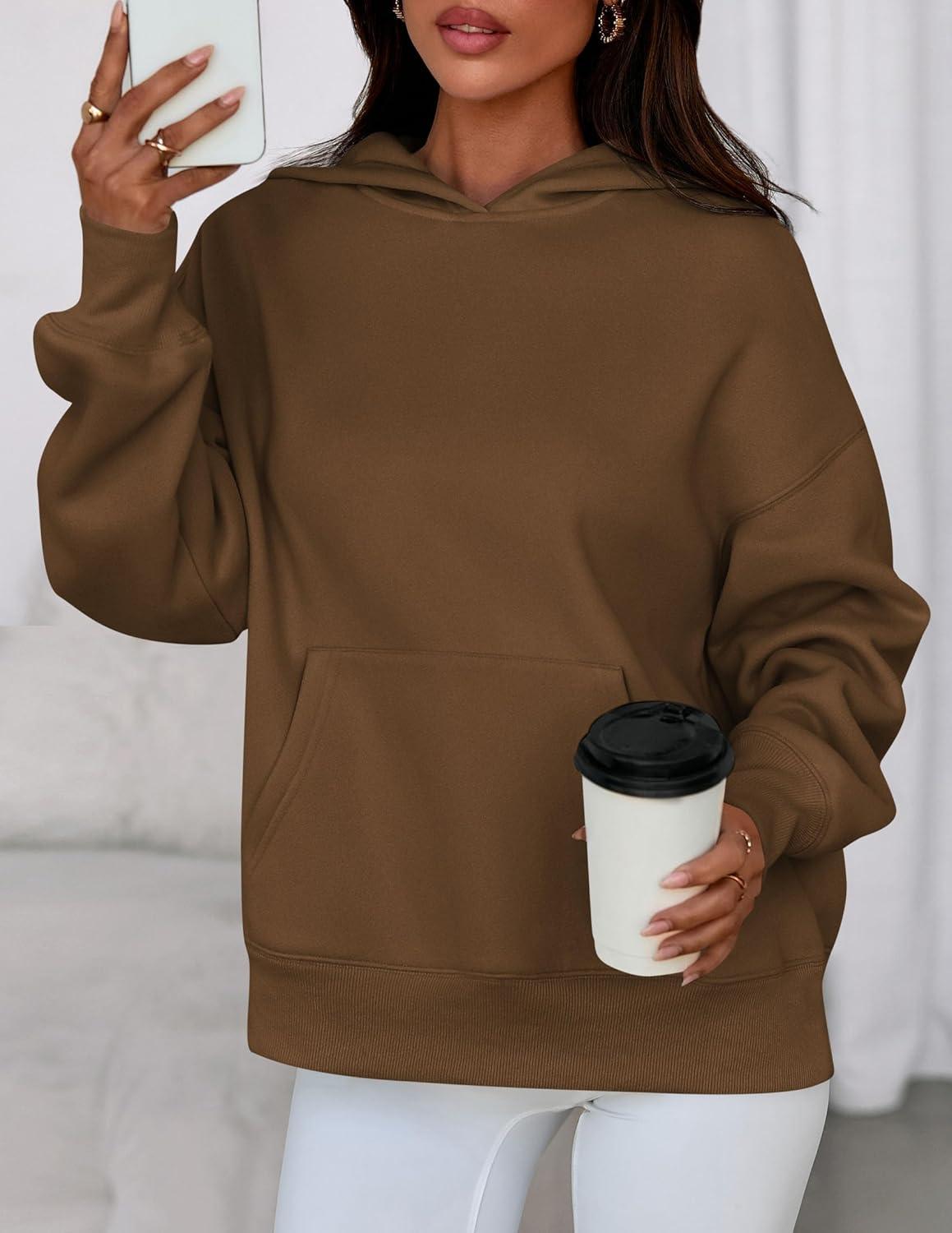 imagePRETTYGARDEN Womens Oversized Hoodies Fleece Sweatshirts Fall Fashion 2026 Long Sleeve Pullover Tops Y2k Winter ClothesBrown