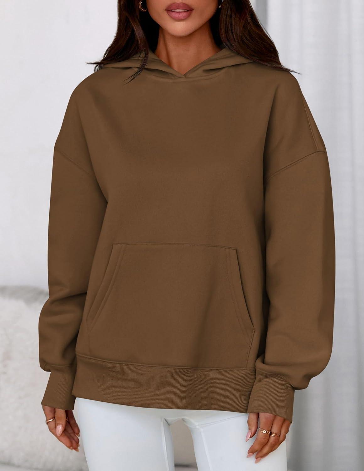 imagePRETTYGARDEN Womens Oversized Hoodies Fleece Sweatshirts Fall Fashion 2026 Long Sleeve Pullover Tops Y2k Winter ClothesBrown