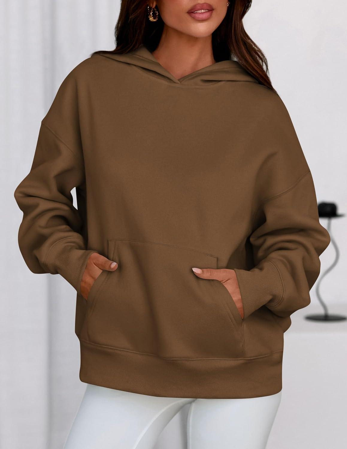 imagePRETTYGARDEN Womens Oversized Hoodies Fleece Sweatshirts Fall Fashion 2026 Long Sleeve Pullover Tops Y2k Winter ClothesBrown