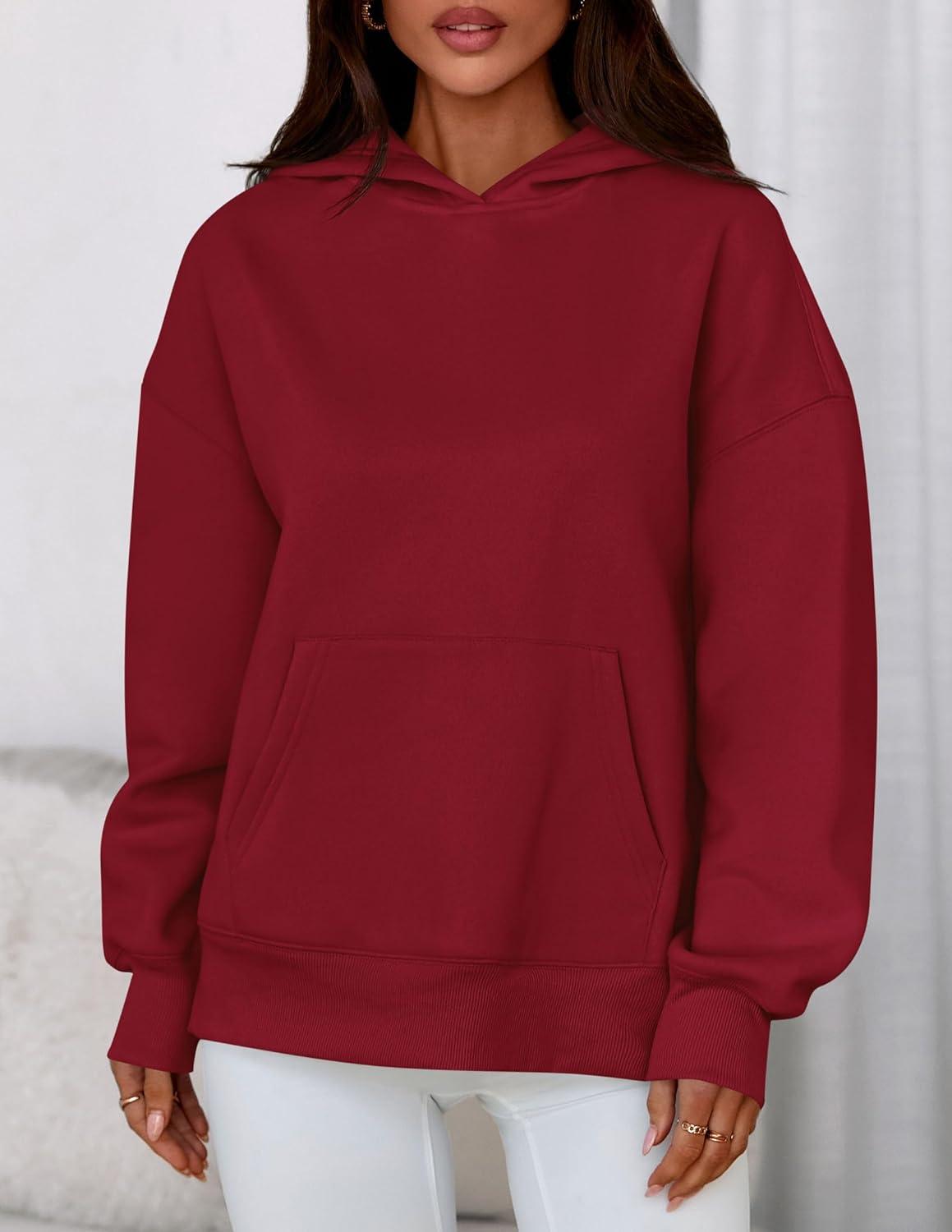 imagePRETTYGARDEN Womens Oversized Hoodies Fleece Sweatshirts Fall Fashion 2026 Long Sleeve Pullover Tops Y2k Winter ClothesBurgundy