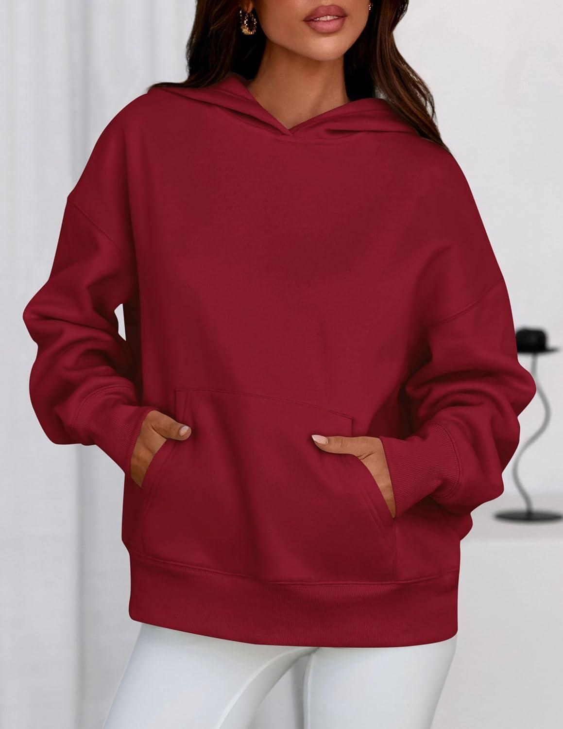 imagePRETTYGARDEN Womens Oversized Hoodies Fleece Sweatshirts Fall Fashion 2026 Long Sleeve Pullover Tops Y2k Winter ClothesBurgundy