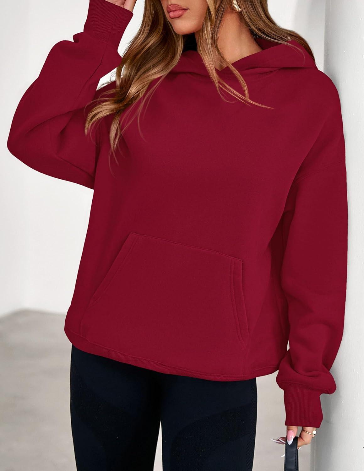 imagePRETTYGARDEN Womens Oversized Hoodies Fleece Sweatshirts Fall Fashion 2026 Long Sleeve Pullover Tops Y2k Winter ClothesBurgundy
