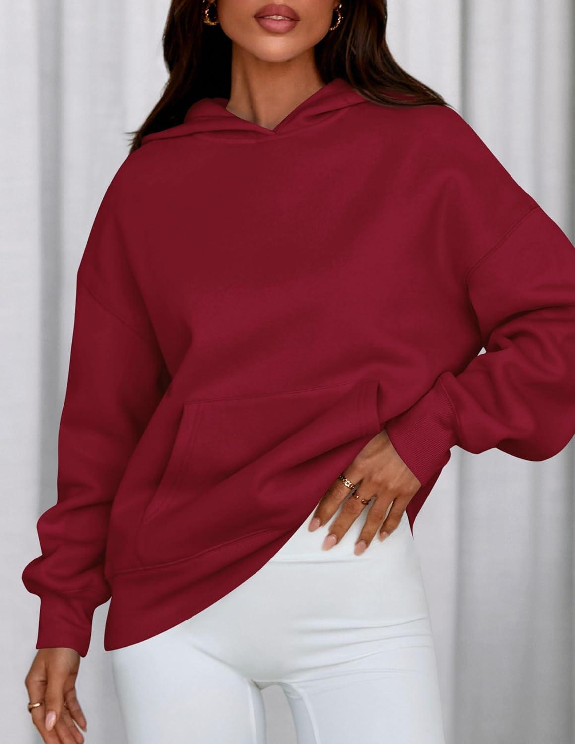 imagePRETTYGARDEN Womens Oversized Hoodies Fleece Sweatshirts Fall Fashion 2026 Long Sleeve Pullover Tops Y2k Winter ClothesBurgundy