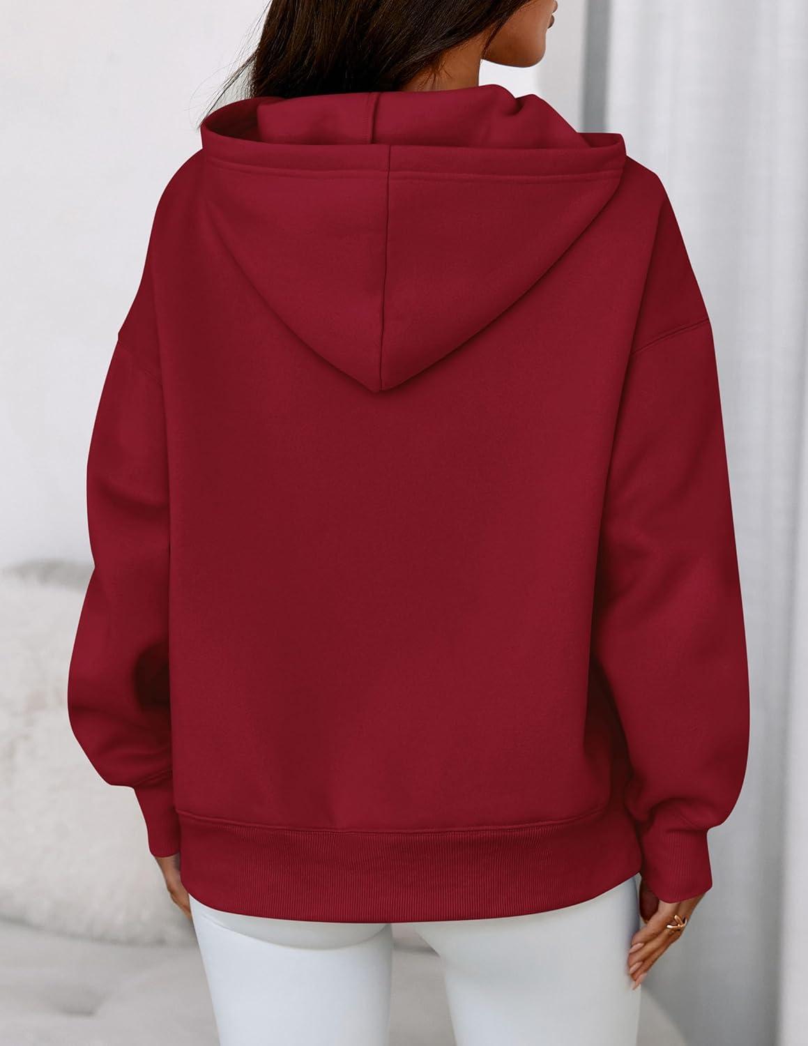 imagePRETTYGARDEN Womens Oversized Hoodies Fleece Sweatshirts Fall Fashion 2026 Long Sleeve Pullover Tops Y2k Winter ClothesBurgundy