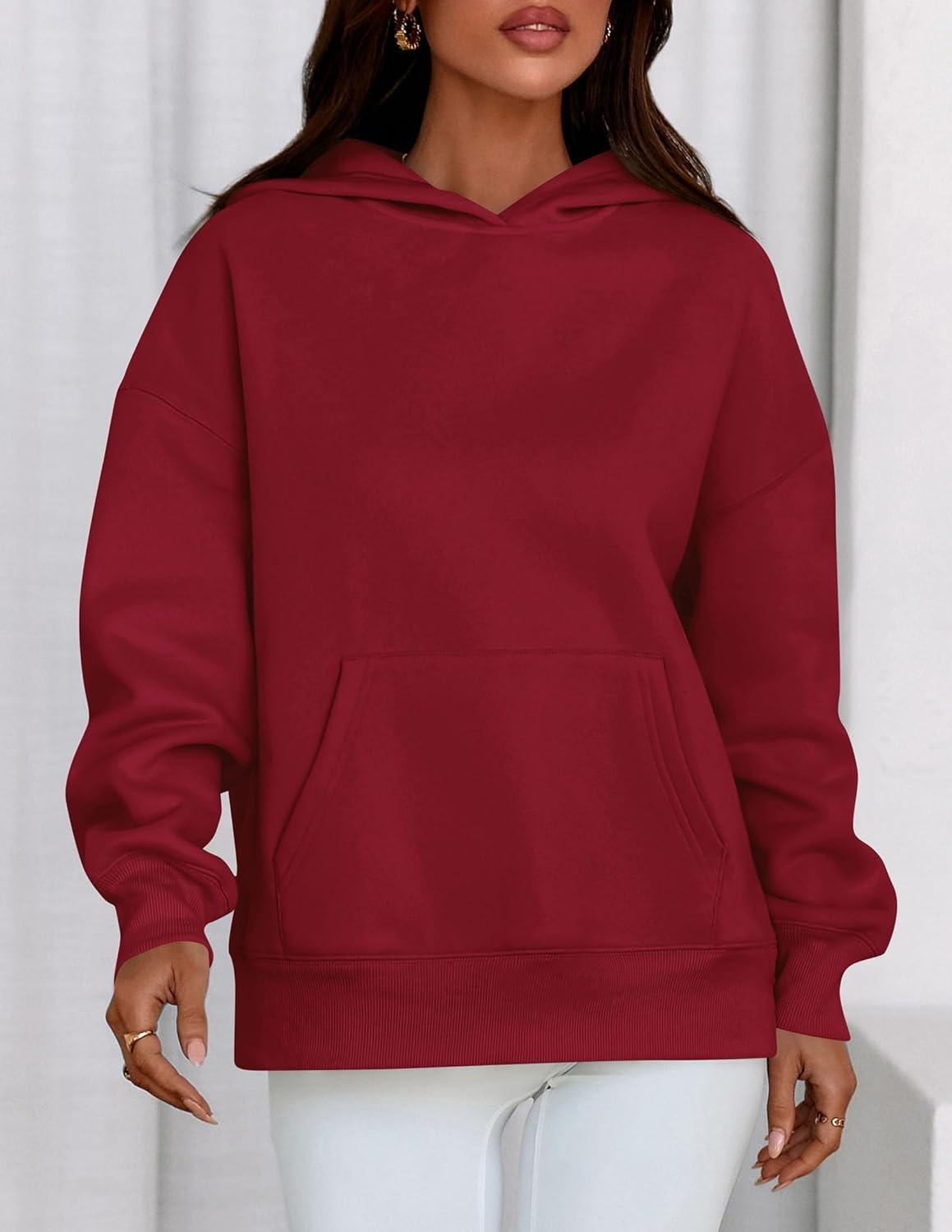 imagePRETTYGARDEN Womens Oversized Hoodies Fleece Sweatshirts Fall Fashion 2026 Long Sleeve Pullover Tops Y2k Winter ClothesBurgundy