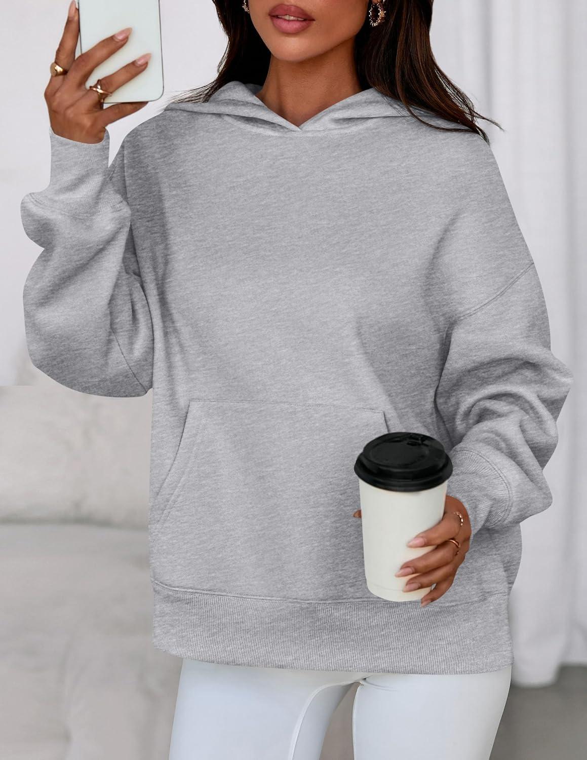 imagePRETTYGARDEN Womens Oversized Hoodies Fleece Sweatshirts Fall Fashion 2026 Long Sleeve Pullover Tops Y2k Winter ClothesGrey