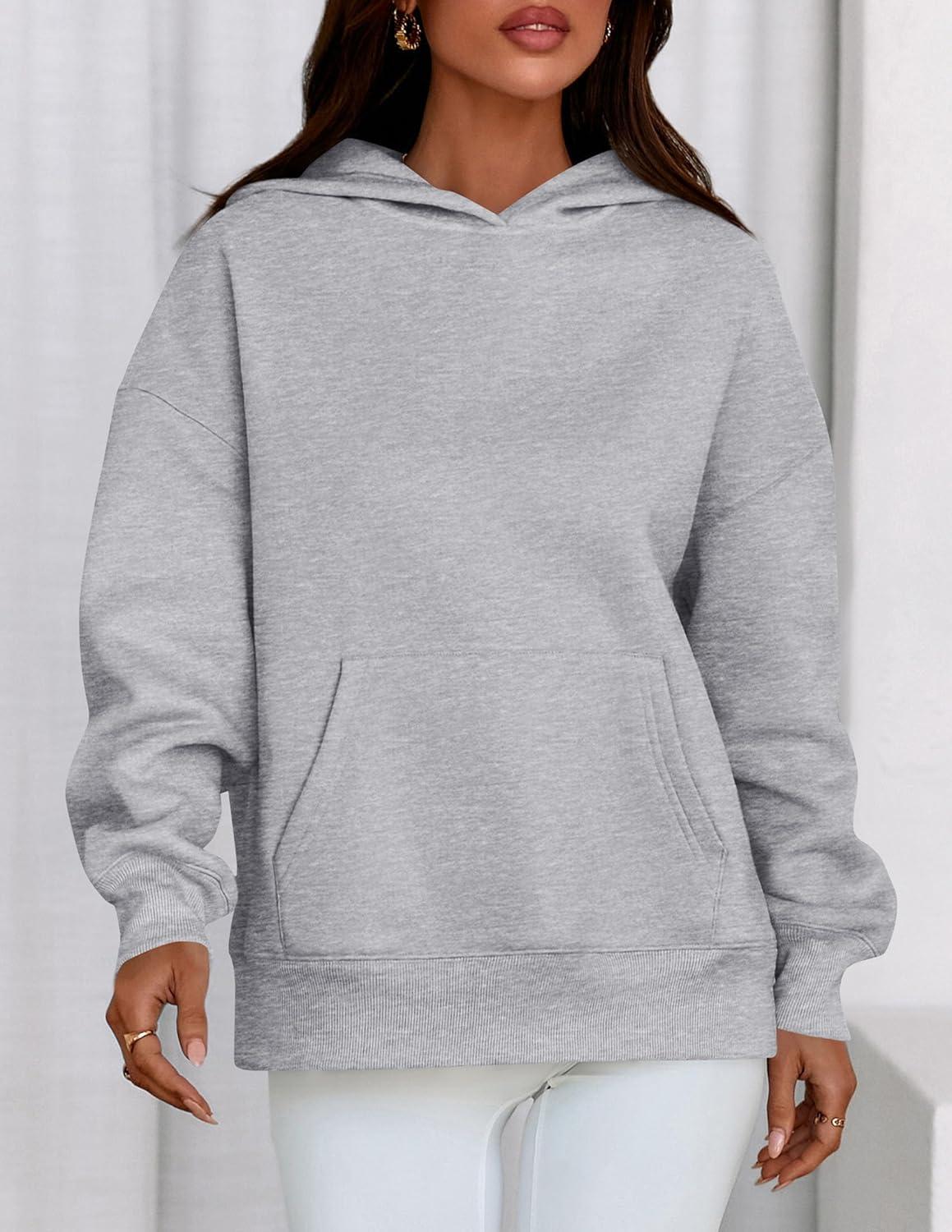 imagePRETTYGARDEN Womens Oversized Hoodies Fleece Sweatshirts Fall Fashion 2026 Long Sleeve Pullover Tops Y2k Winter ClothesGrey