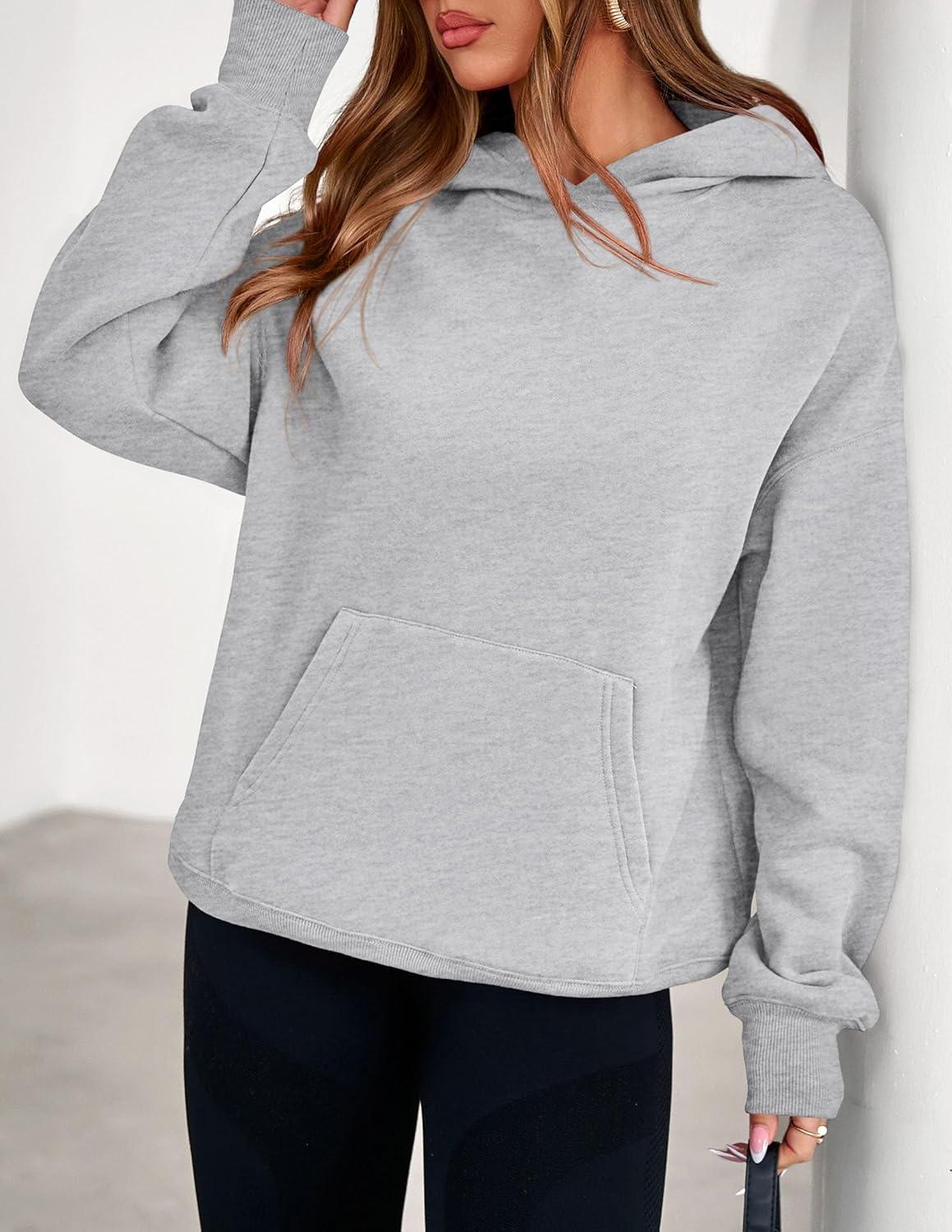 imagePRETTYGARDEN Womens Oversized Hoodies Fleece Sweatshirts Fall Fashion 2026 Long Sleeve Pullover Tops Y2k Winter ClothesGrey