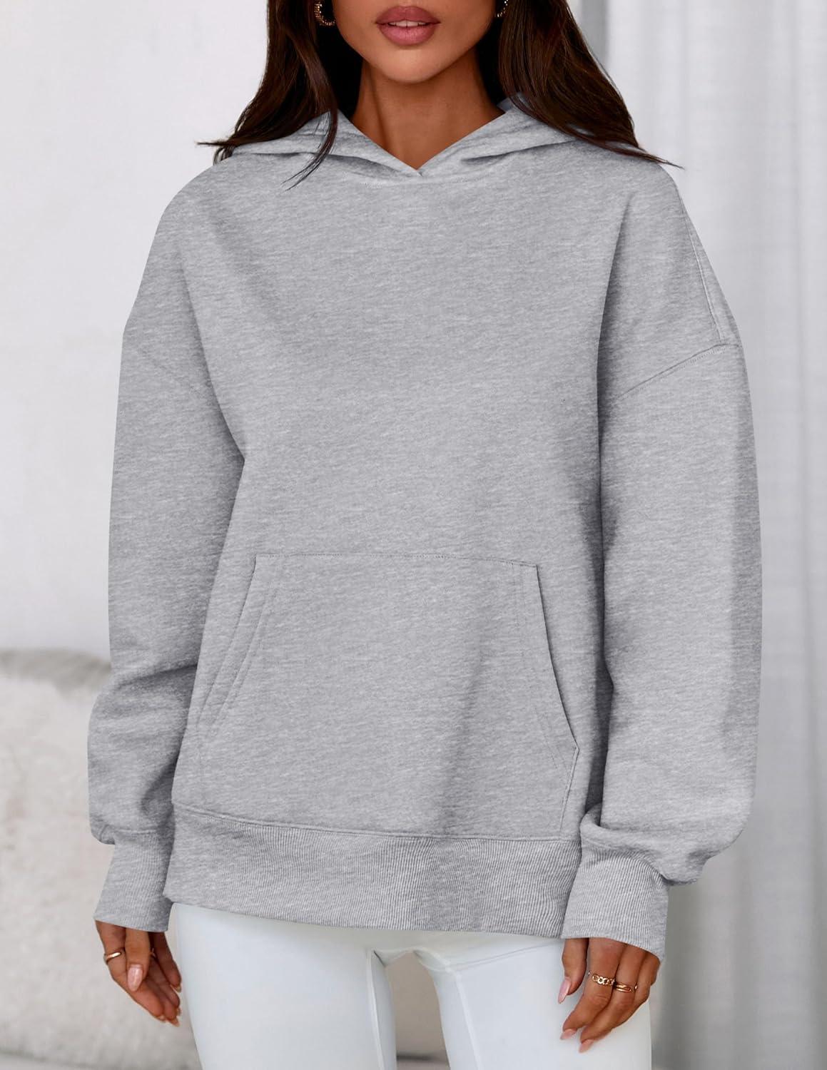 imagePRETTYGARDEN Womens Oversized Hoodies Fleece Sweatshirts Fall Fashion 2026 Long Sleeve Pullover Tops Y2k Winter ClothesGrey
