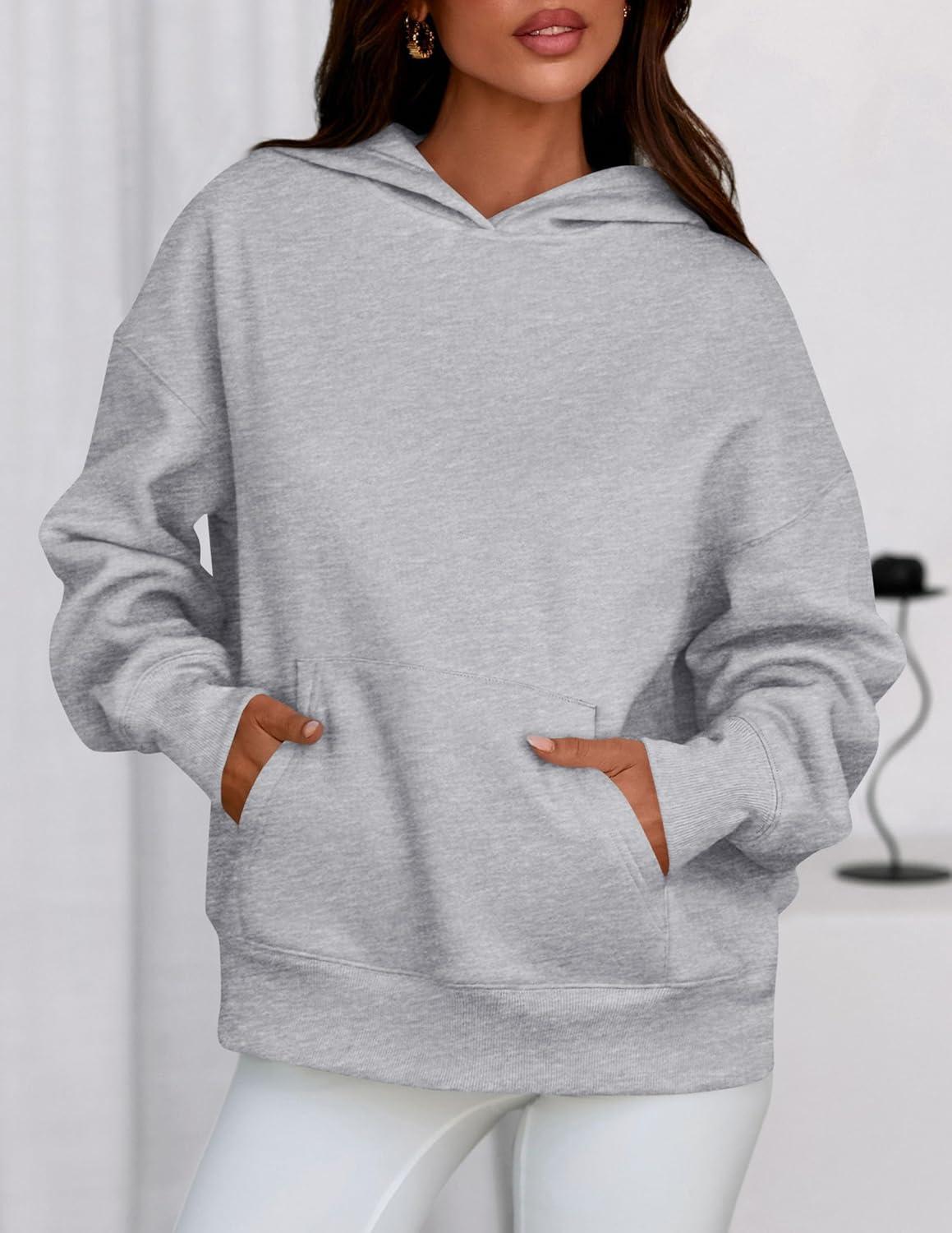 imagePRETTYGARDEN Womens Oversized Hoodies Fleece Sweatshirts Fall Fashion 2026 Long Sleeve Pullover Tops Y2k Winter ClothesGrey