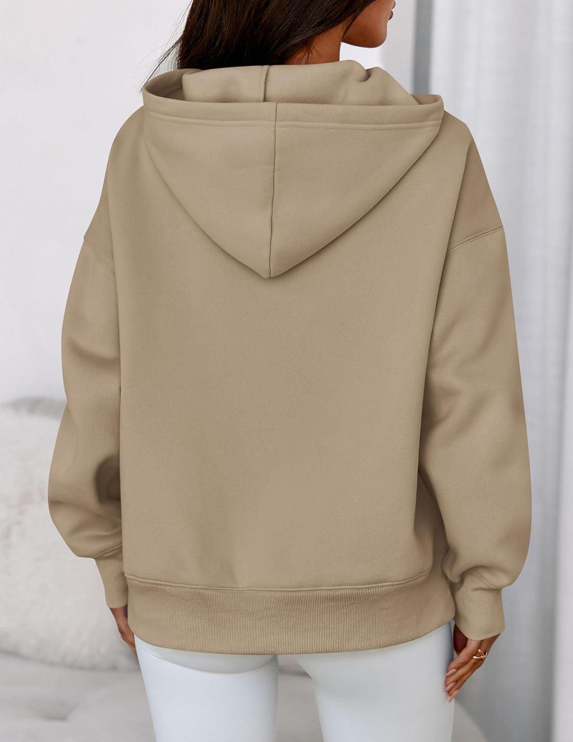imagePRETTYGARDEN Womens Oversized Hoodies Fleece Sweatshirts Fall Fashion 2026 Long Sleeve Pullover Tops Y2k Winter ClothesKhaki