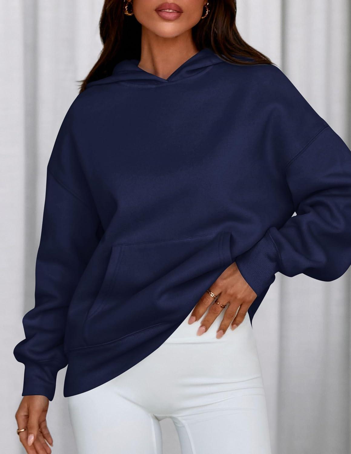 imagePRETTYGARDEN Womens Oversized Hoodies Fleece Sweatshirts Fall Fashion 2026 Long Sleeve Pullover Tops Y2k Winter ClothesNavy Blue