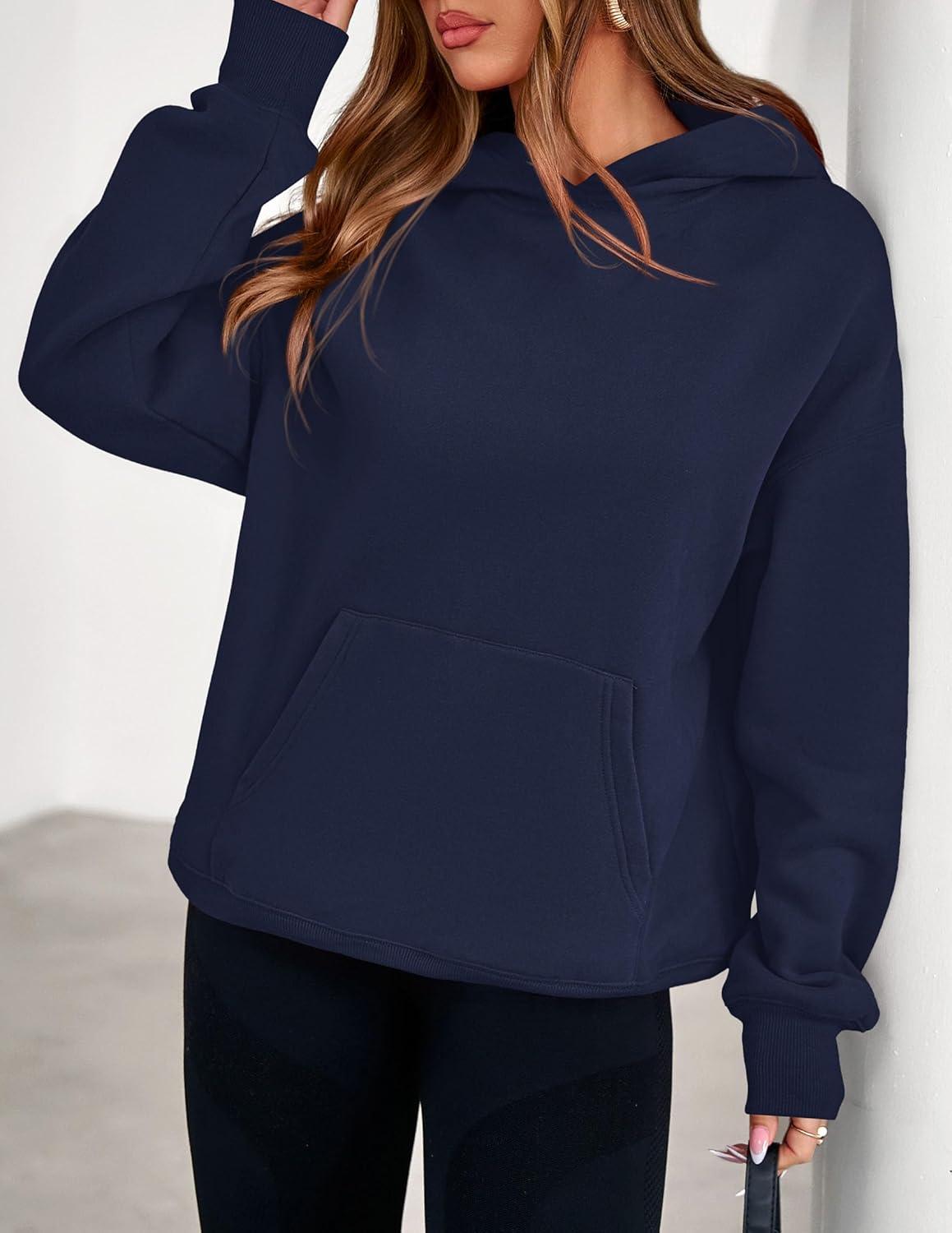 imagePRETTYGARDEN Womens Oversized Hoodies Fleece Sweatshirts Fall Fashion 2026 Long Sleeve Pullover Tops Y2k Winter ClothesNavy Blue
