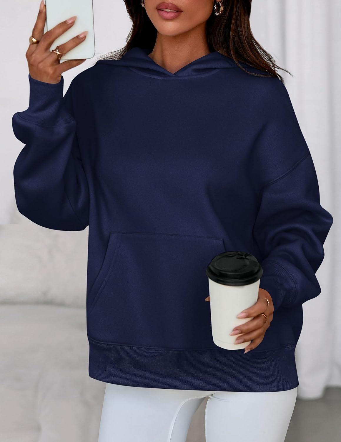 imagePRETTYGARDEN Womens Oversized Hoodies Fleece Sweatshirts Fall Fashion 2026 Long Sleeve Pullover Tops Y2k Winter ClothesNavy Blue