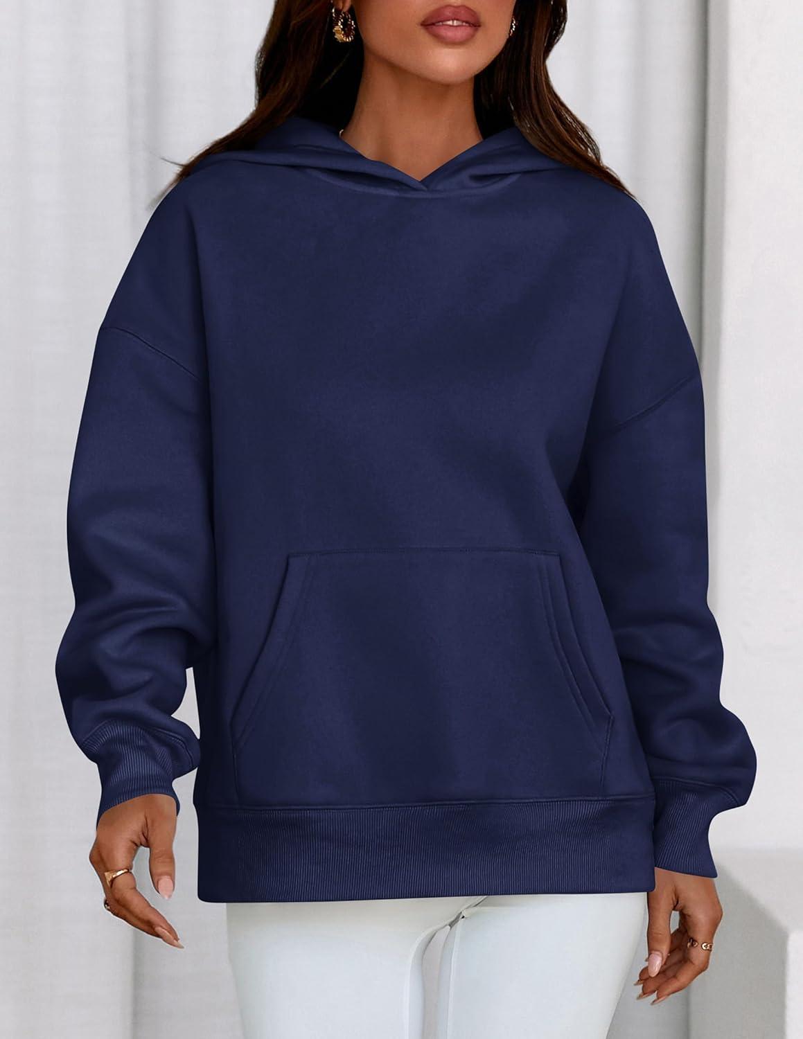 imagePRETTYGARDEN Womens Oversized Hoodies Fleece Sweatshirts Fall Fashion 2026 Long Sleeve Pullover Tops Y2k Winter ClothesNavy Blue