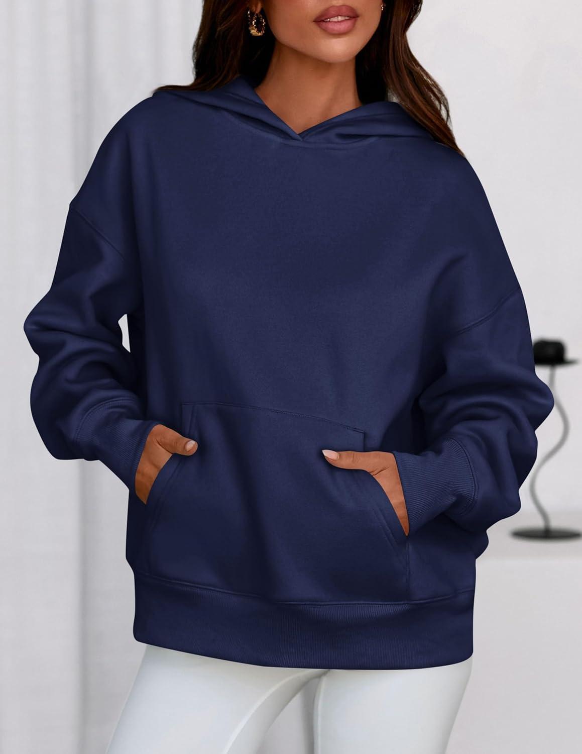 imagePRETTYGARDEN Womens Oversized Hoodies Fleece Sweatshirts Fall Fashion 2026 Long Sleeve Pullover Tops Y2k Winter ClothesNavy Blue