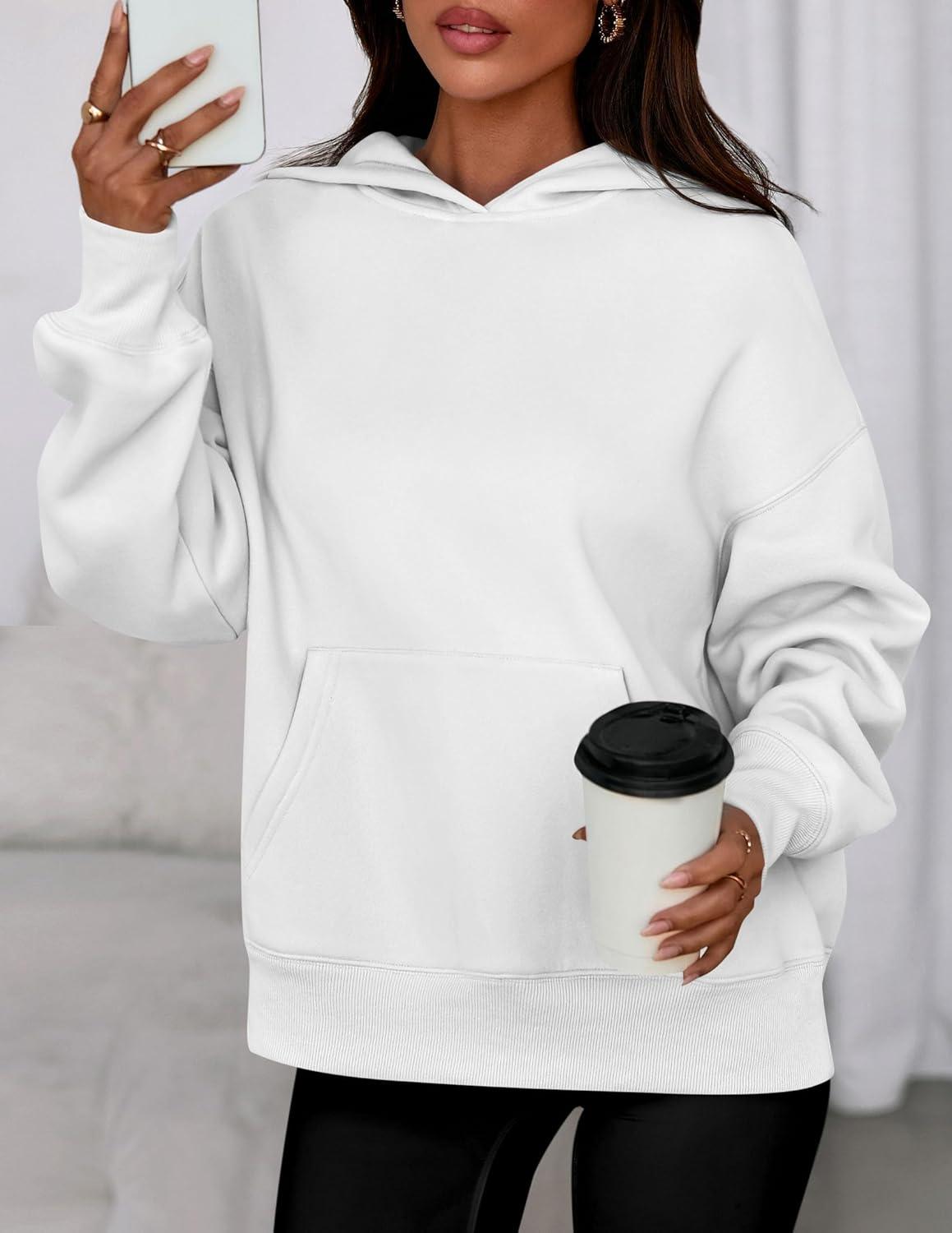 imagePRETTYGARDEN Womens Oversized Hoodies Fleece Sweatshirts Fall Fashion 2026 Long Sleeve Pullover Tops Y2k Winter ClothesWhite
