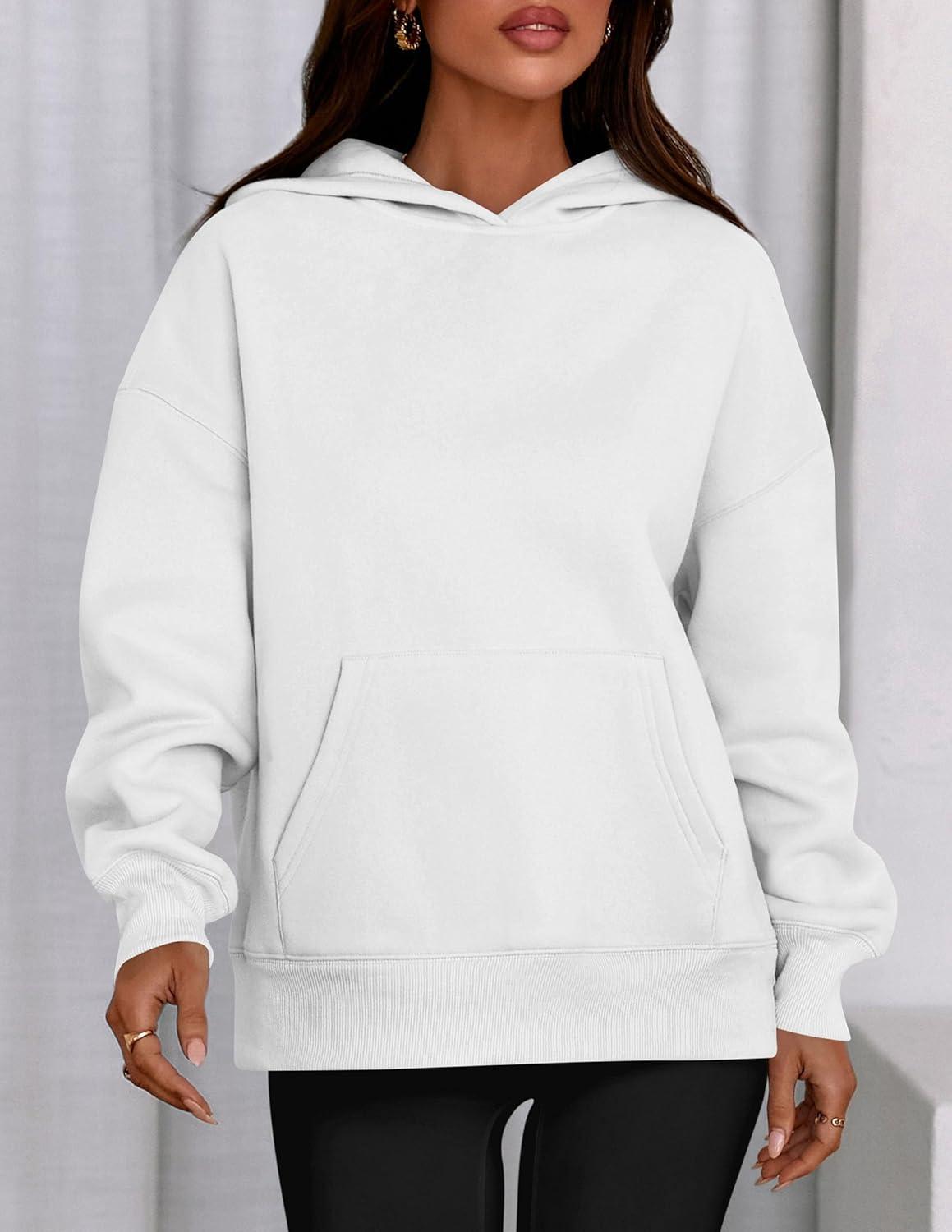 imagePRETTYGARDEN Womens Oversized Hoodies Fleece Sweatshirts Fall Fashion 2026 Long Sleeve Pullover Tops Y2k Winter ClothesWhite
