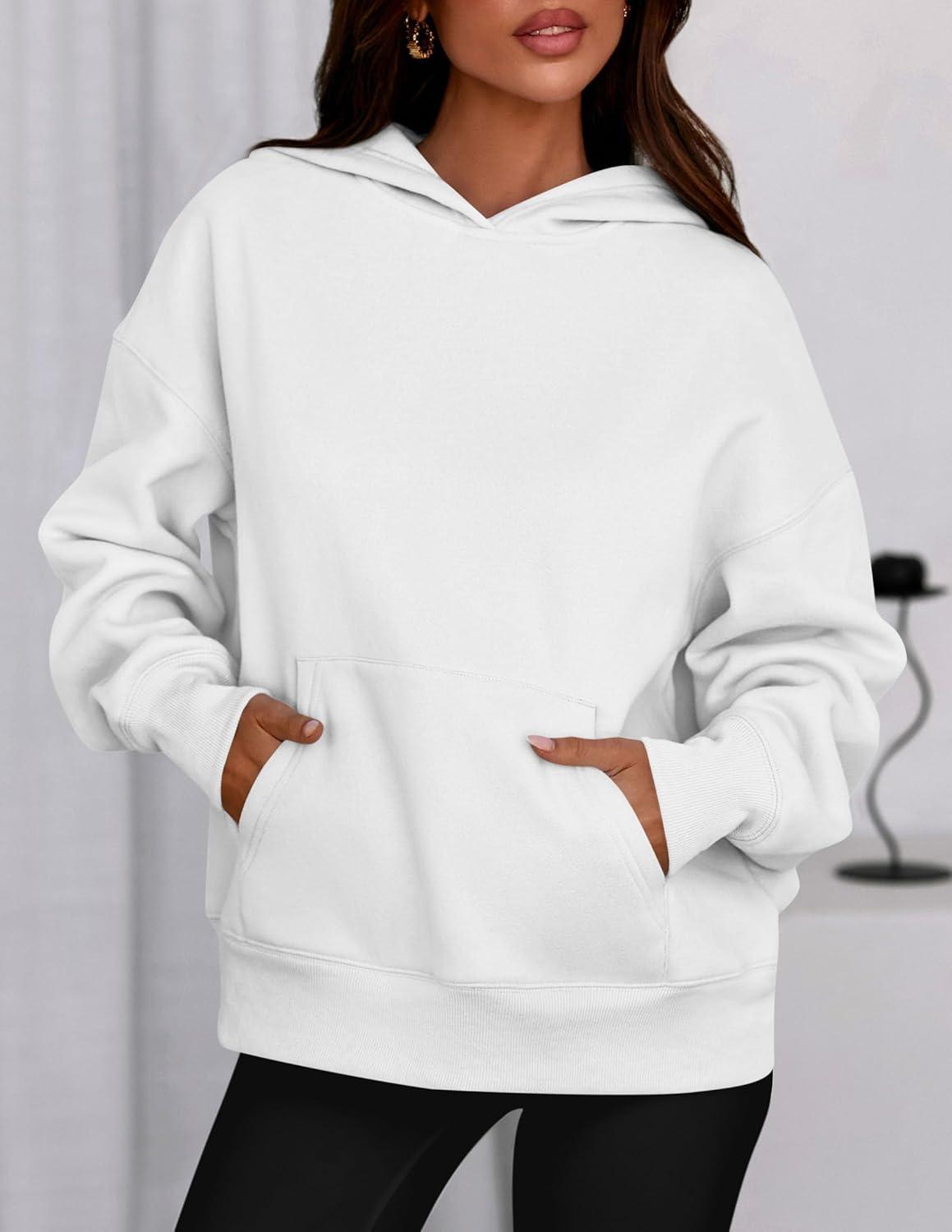 imagePRETTYGARDEN Womens Oversized Hoodies Fleece Sweatshirts Fall Fashion 2026 Long Sleeve Pullover Tops Y2k Winter ClothesWhite