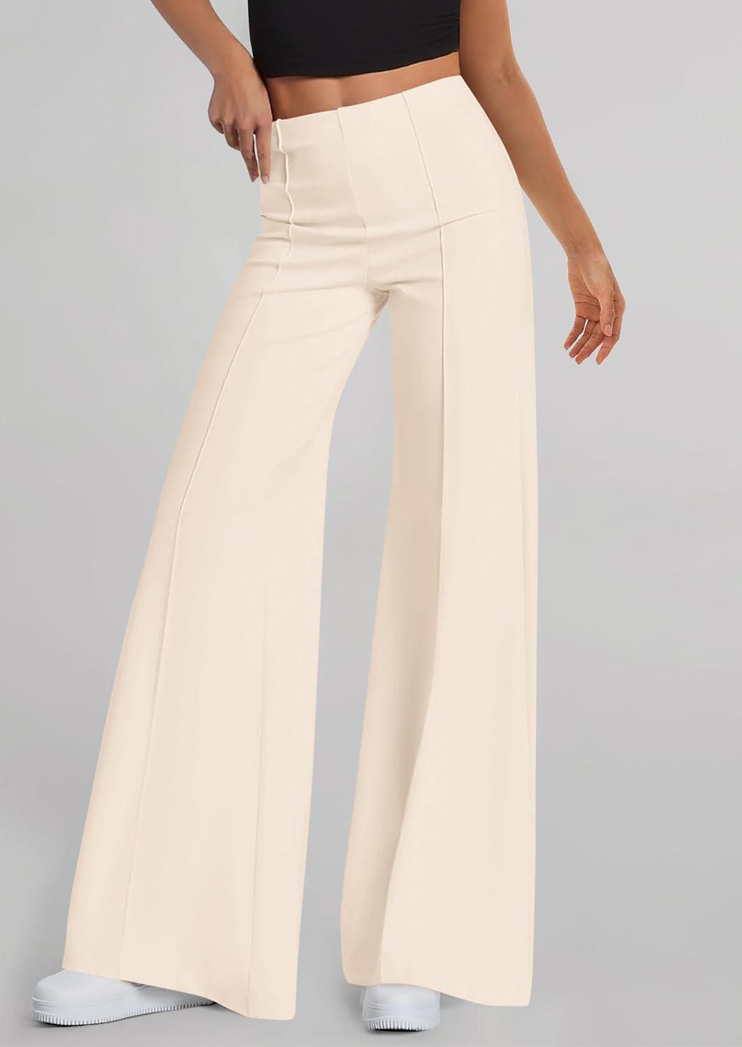 imagePRETTYGARDEN Womens Wide Leg Palazzo Pants 2026 Dressy Casual Lounge Workout Sweatpants High Waisted TrousersBeige
