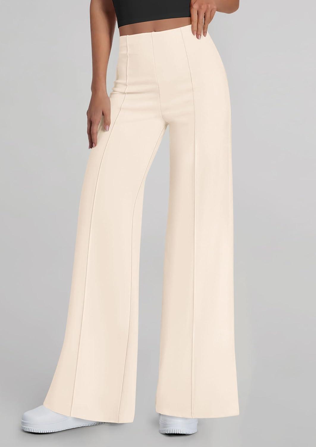 imagePRETTYGARDEN Womens Wide Leg Palazzo Pants 2026 Dressy Casual Lounge Workout Sweatpants High Waisted TrousersBeige