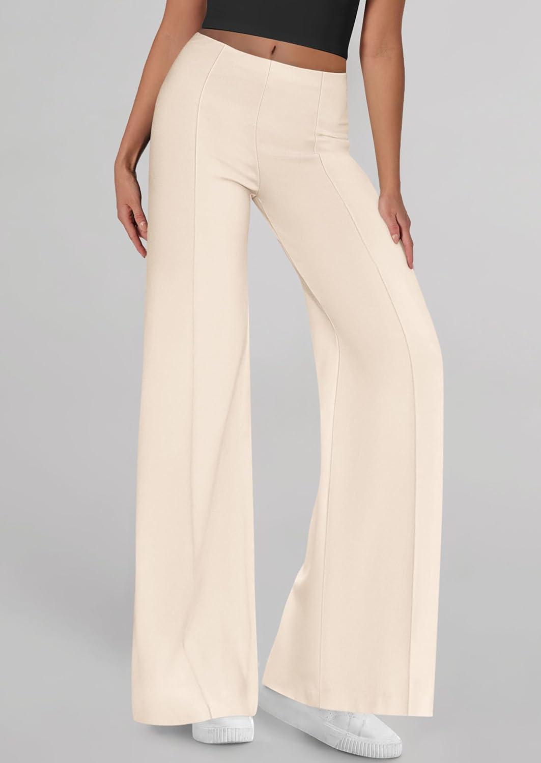 imagePRETTYGARDEN Womens Wide Leg Palazzo Pants 2026 Dressy Casual Lounge Workout Sweatpants High Waisted TrousersBeige