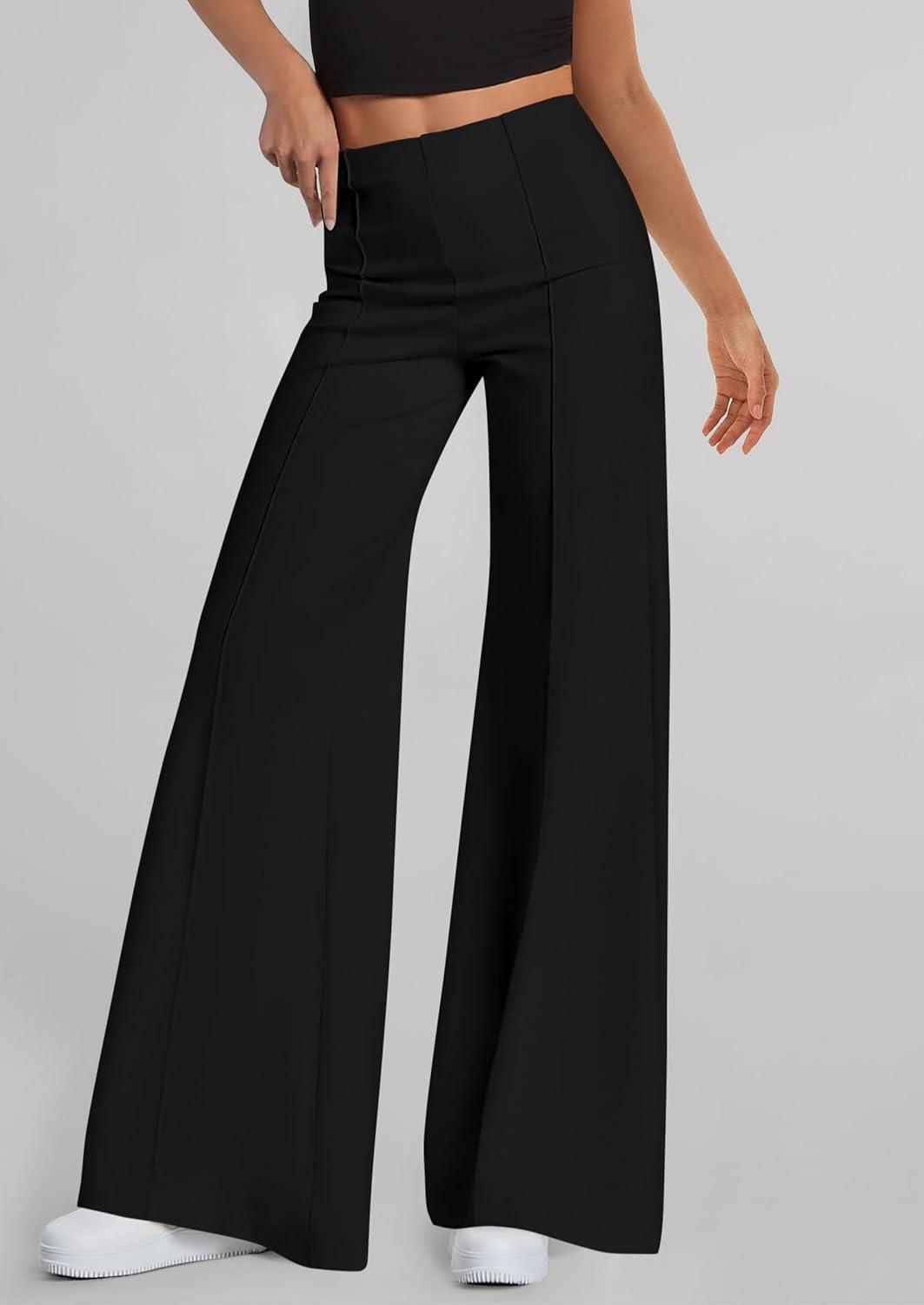 imagePRETTYGARDEN Womens Wide Leg Palazzo Pants 2026 Dressy Casual Lounge Workout Sweatpants High Waisted TrousersBlack
