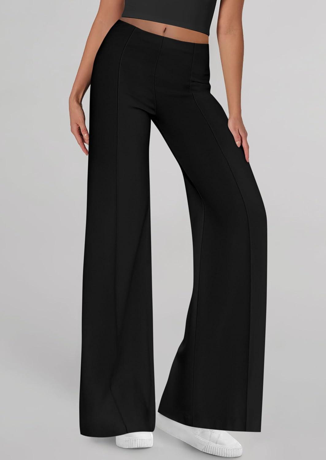 imagePRETTYGARDEN Womens Wide Leg Palazzo Pants 2026 Dressy Casual Lounge Workout Sweatpants High Waisted TrousersBlack