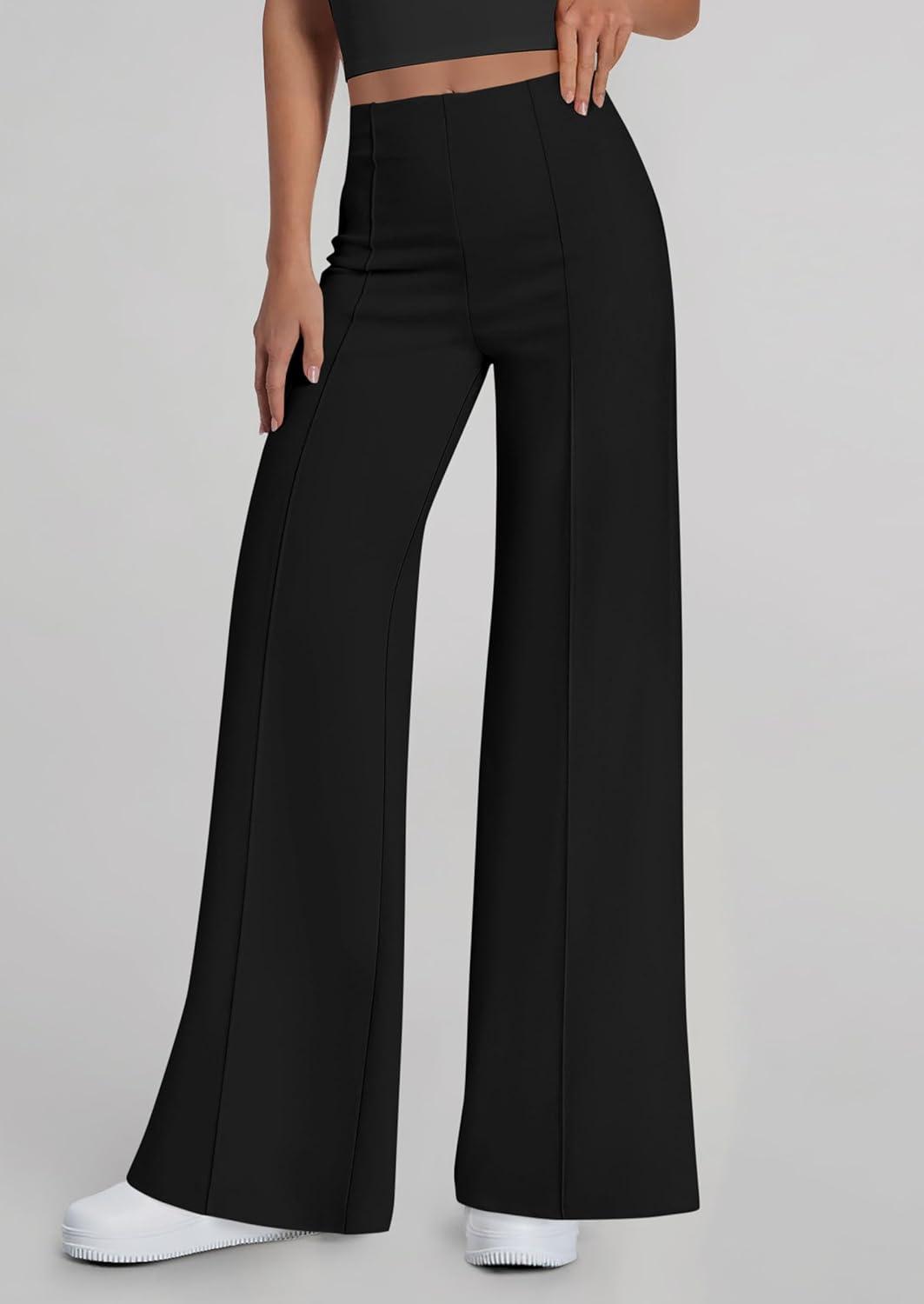 imagePRETTYGARDEN Womens Wide Leg Palazzo Pants 2026 Dressy Casual Lounge Workout Sweatpants High Waisted TrousersBlack