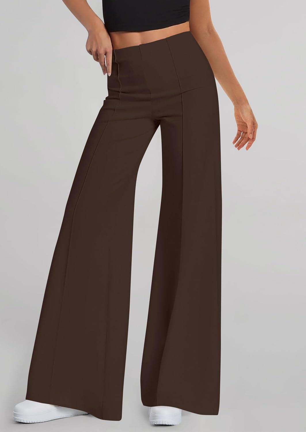 imagePRETTYGARDEN Womens Wide Leg Palazzo Pants 2026 Dressy Casual Lounge Workout Sweatpants High Waisted TrousersBrown