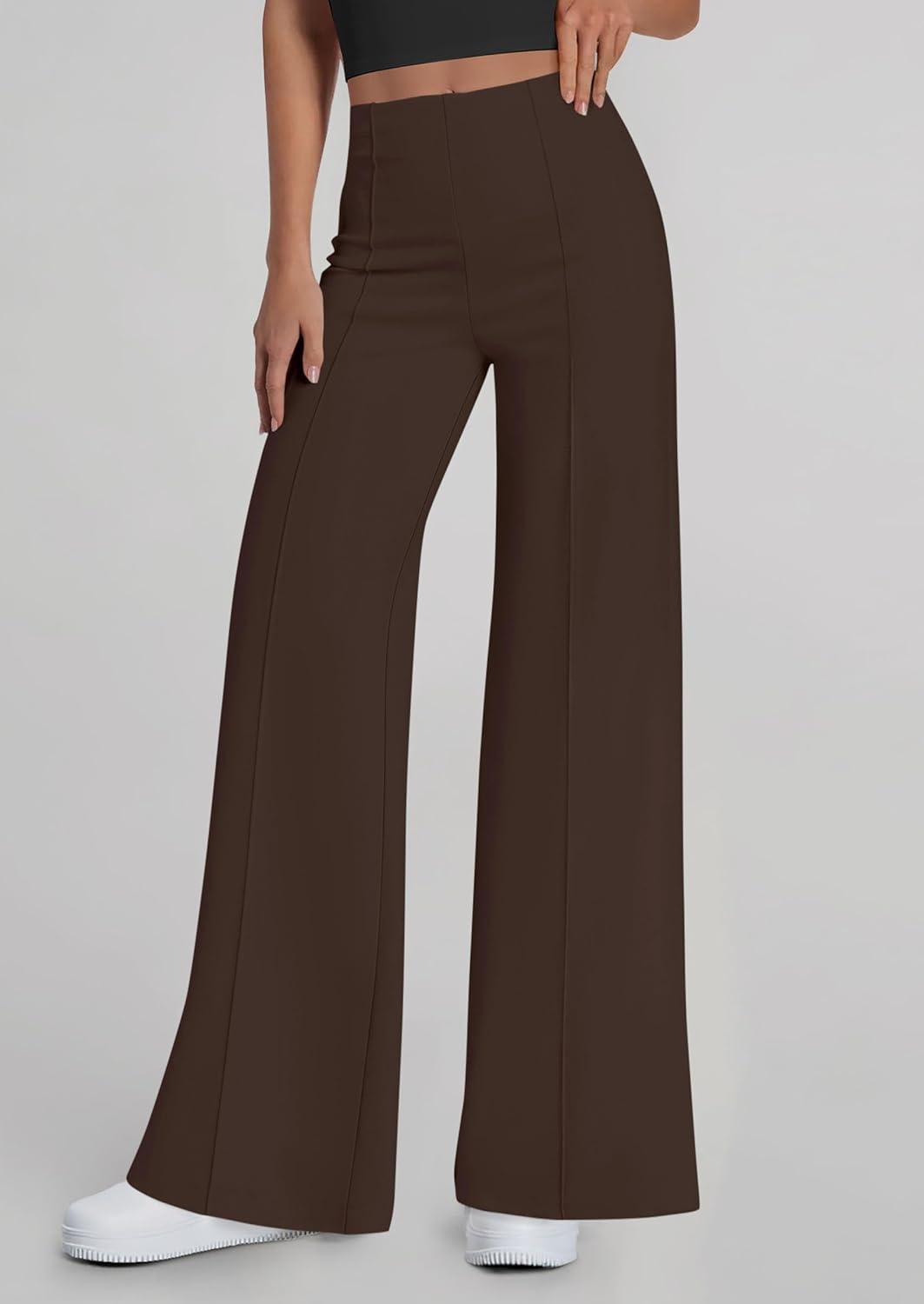 imagePRETTYGARDEN Womens Wide Leg Palazzo Pants 2026 Dressy Casual Lounge Workout Sweatpants High Waisted TrousersBrown