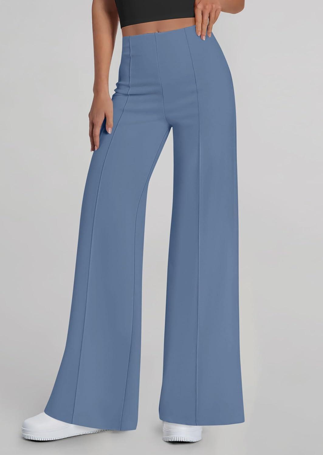 imagePRETTYGARDEN Womens Wide Leg Palazzo Pants 2026 Dressy Casual Lounge Workout Sweatpants High Waisted TrousersGrey Blue